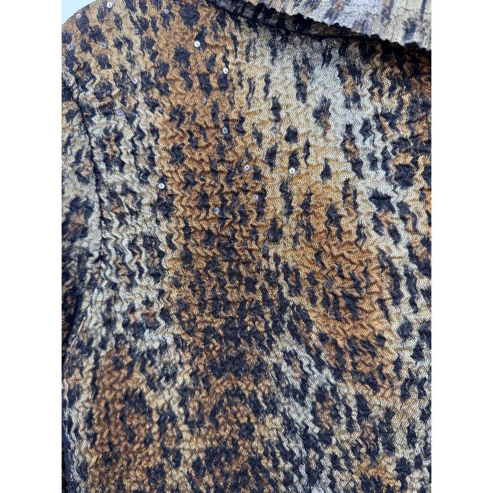 Alberto Makali Blouse Womens Medium Brown Leopard Excellent Sequin Lace Crinkle - Picture 7 of 10